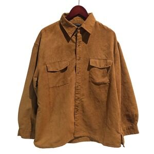 BRUNO MENS Sueded Microfiber Button Down Shirt Brown‎ XL Long Sleeve Pockets